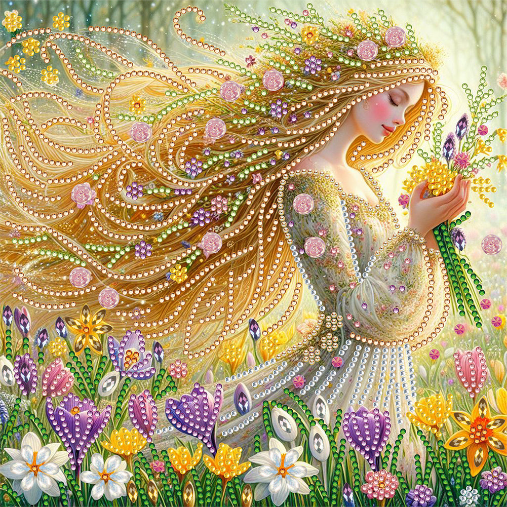 Diamond Painting - Partial Special Shaped - blonde long hair girl (30*30CM)