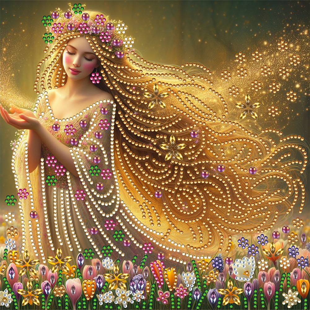 Diamond Painting - Partial Special Shaped - blonde long hair girl (30*30CM)