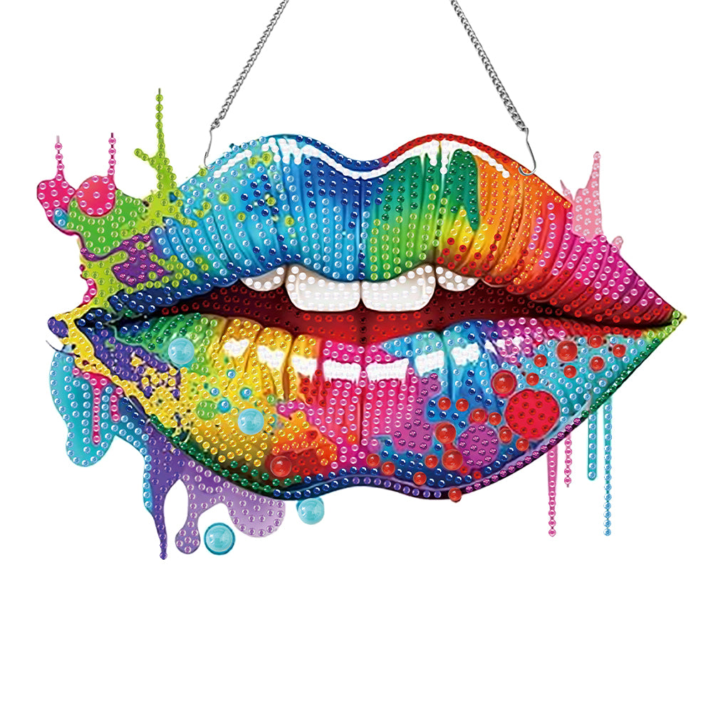 Acrylic Special Shape Colorful Lip Diamond Art Pendant Art Crafts Supplies