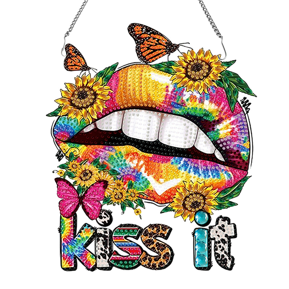 Acrylic Special Shape Sunflower Lip Diamond Art Pendant Art Crafts Supplies