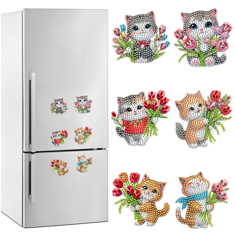 Flower Cats Special Shape Diamond Painting Fridge Magnet for DIY Art Crafts