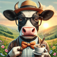 Load image into Gallery viewer, Diamond Painting - Full Round - cow drinking coffee (40*40CM)
