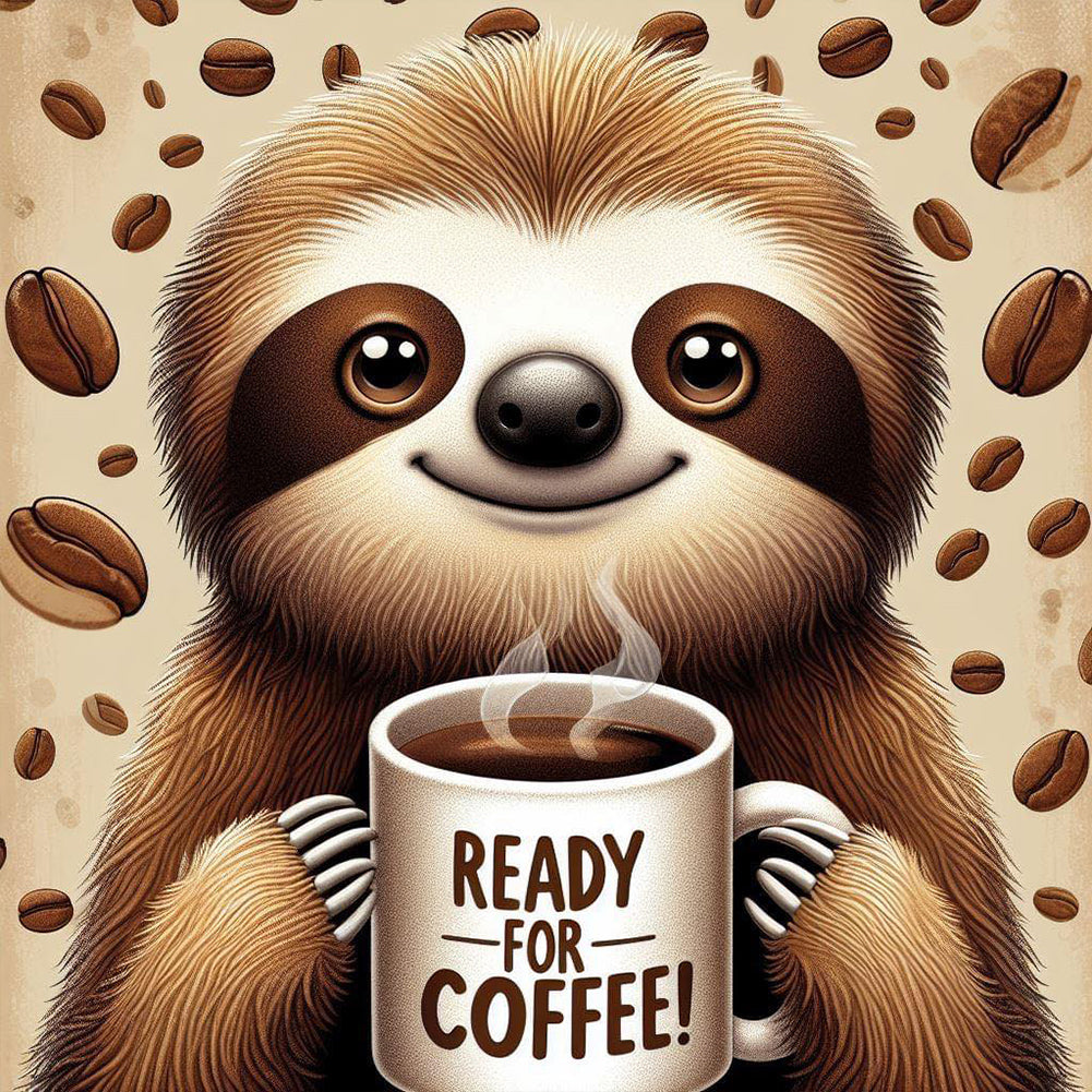 Diamond Painting - Full Round - Sloth drinking coffee (40*40CM)