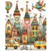 Load image into Gallery viewer, Diamond Painting - Full Round - Hot air balloon plane and street landscape (40*50CM)
