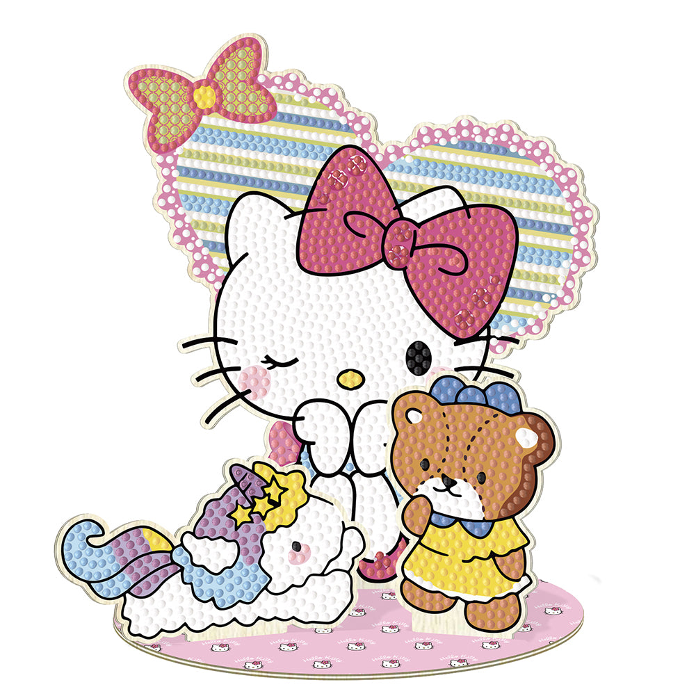 Wooden Cartoon Hello Kitty Diamond Painting Tabletop Ornament Kit for Home Decor