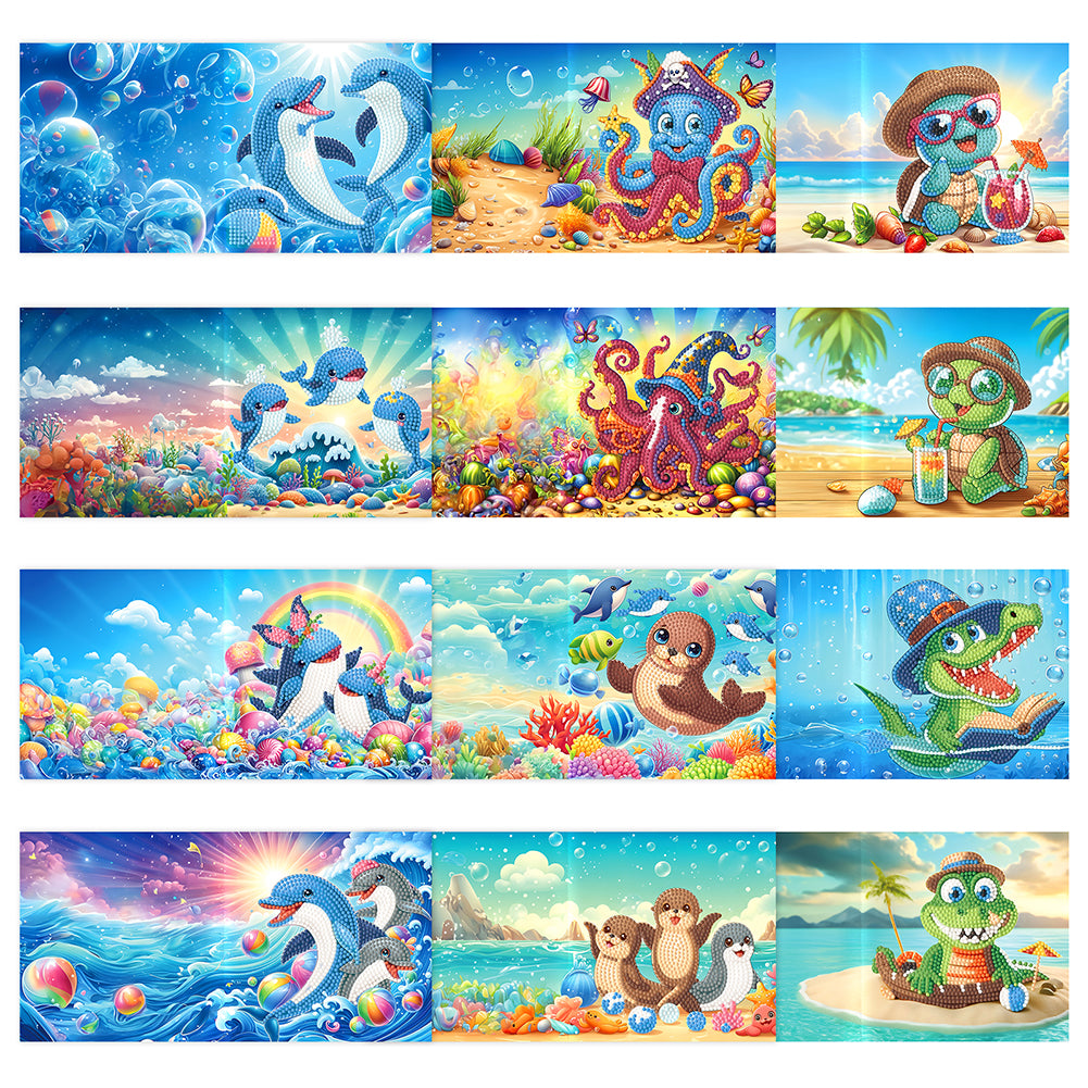 12Pcs Special Shape Cartoon Rhinestone Painting Card Kit Diamond Daily Wish Card