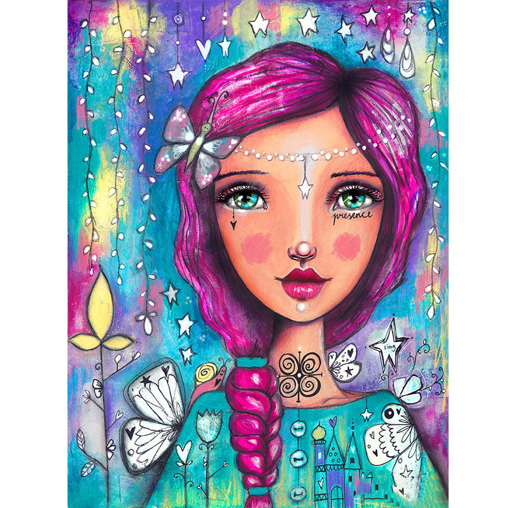 Diamond Painting - Full Round - Butterfly and big-eyed doll girl (30*40CM)