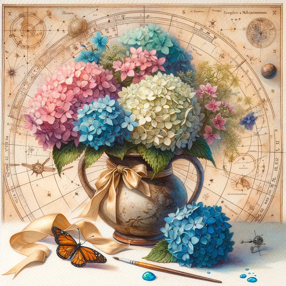 Diamond Painting - Full Round - map hydrangeas (30*30CM)