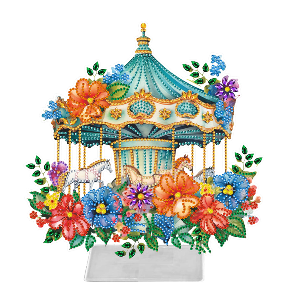 Acrylic Special Shape Carousel Diamond Painting Desktop Ornament for Table Decor