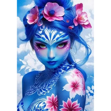 Load image into Gallery viewer, Diamond Painting - Full Round - blue girl and flower (45*65CM)
