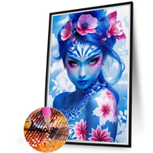 Load image into Gallery viewer, Diamond Painting - Full Round - blue girl and flower (45*65CM)
