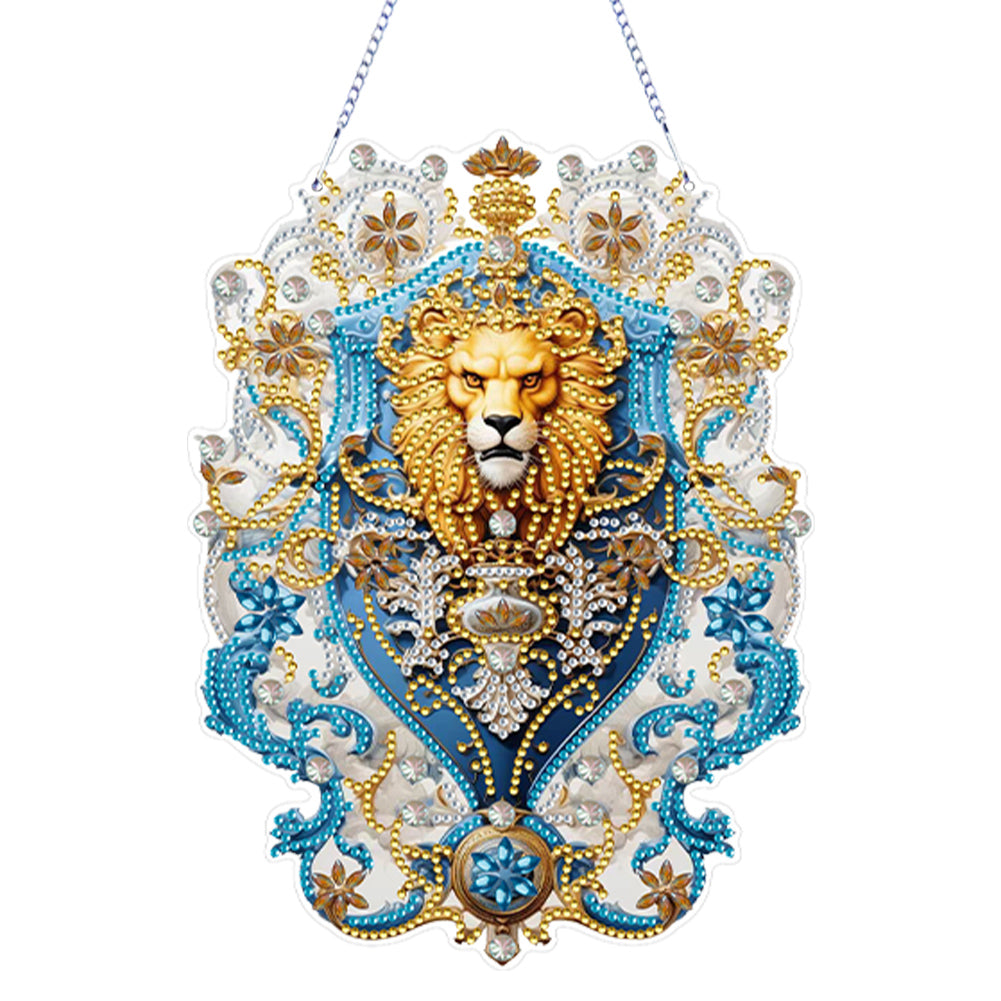Acrylic Golden Lion 5D DIY Diamond Painting Dots Pendant for Garden Window Decor