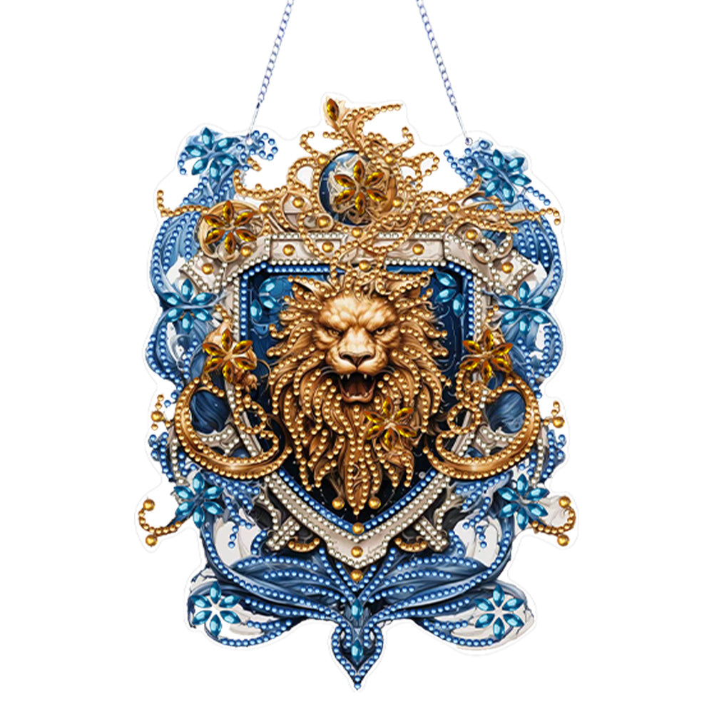Acrylic Lion Head 5D DIY Diamond Painting Dots Pendant for Garden Window Decor