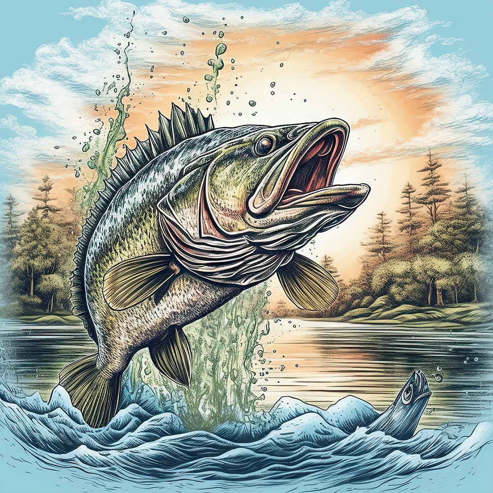 Diamond Painting - Full Round - fish jumping out of water (30*30CM)