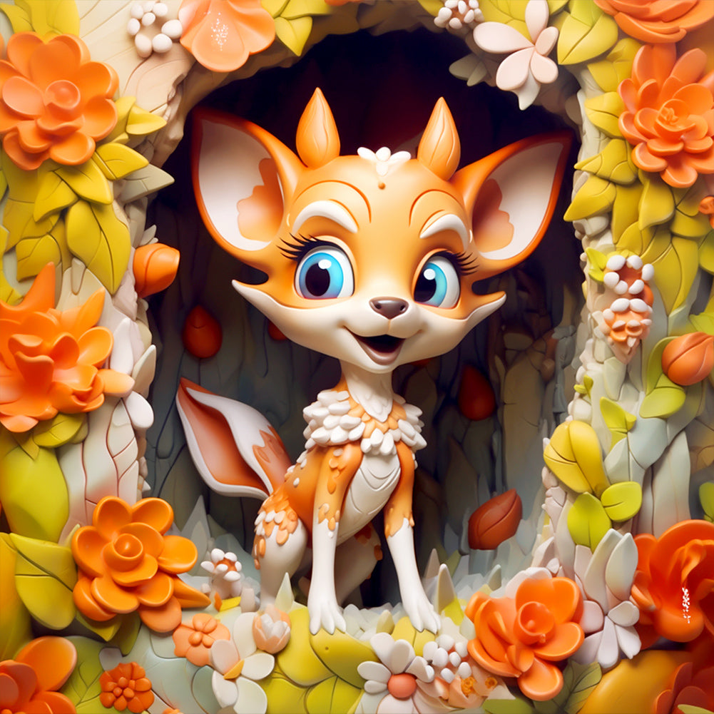 Diamond Painting - Full Round - picture frame animal deer (30*30CM)