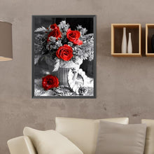 Load image into Gallery viewer, Diamond Painting - Full Round - black and white red rose (30*40CM)
