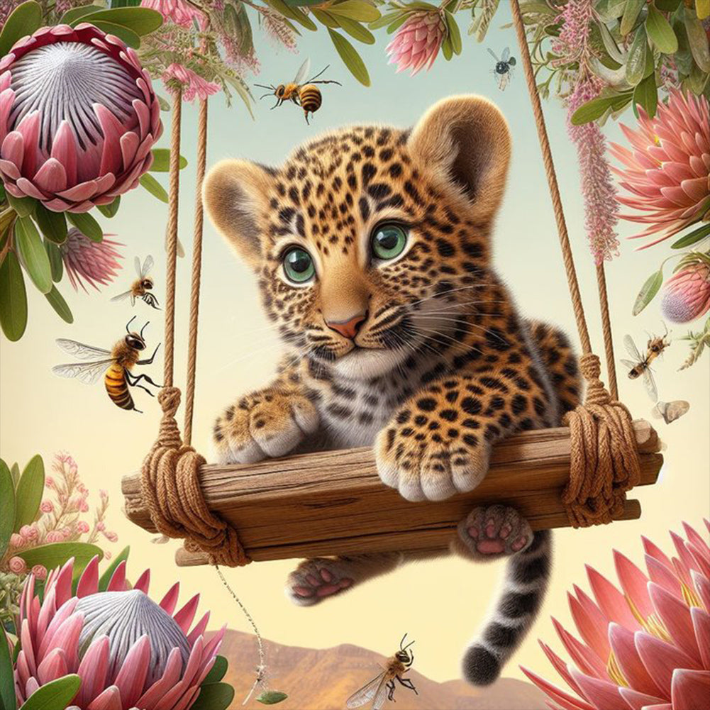 Diamond Painting - Full Round - Leopard on a swing (40*40CM)