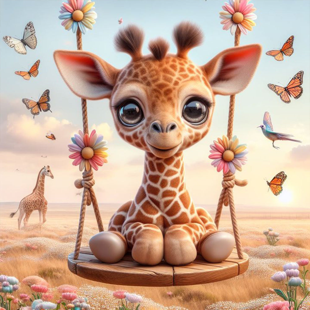 Diamond Painting - Full Round - Giraffe on swing (40*40CM)