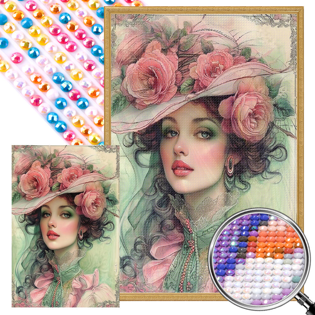 AB Diamond Painting - Full Round - flower hat girl (40*60CM)