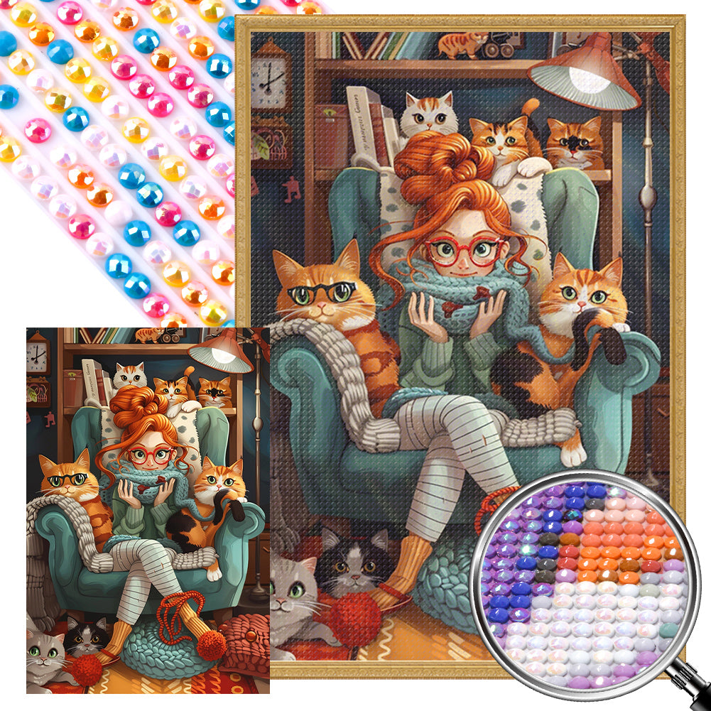 AB Diamond Painting - Full Round - girl and cat (40*60CM)