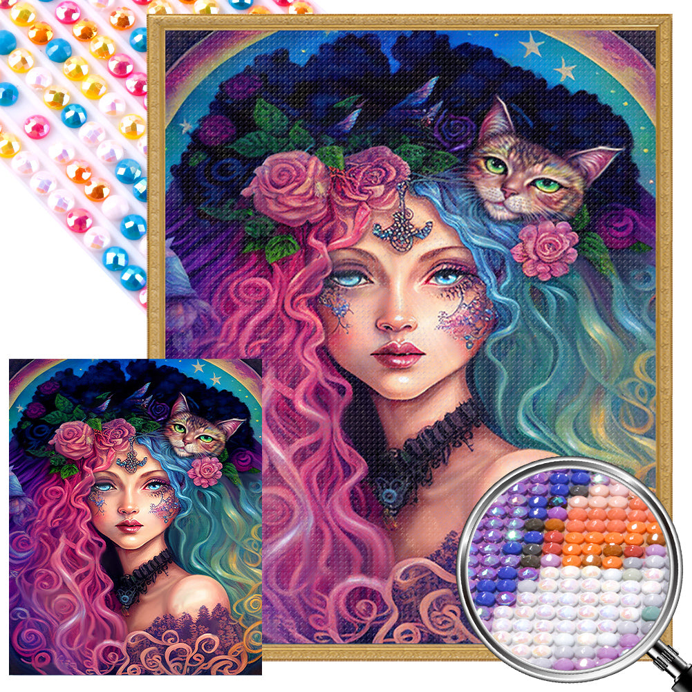 AB Diamond Painting - Full Round - witch and cat (40*50CM)