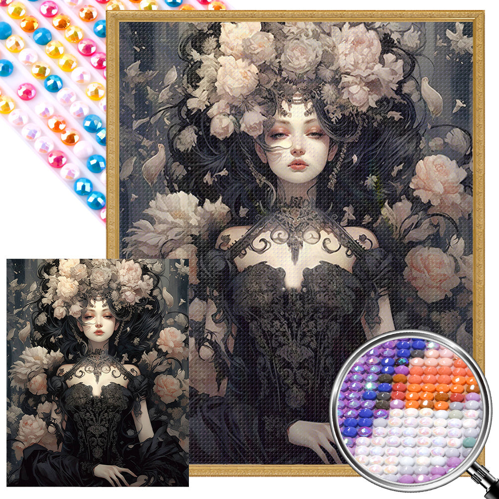 AB Diamond Painting - Full Round - Mysterious Flower Girl (40*50CM)