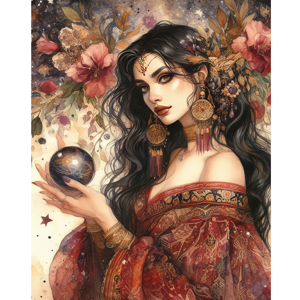 Diamond Painting - Full Round - tarot card crystal ball woman (40*50CM)
