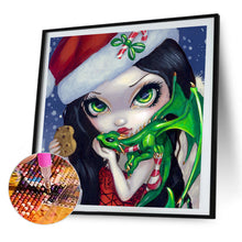 Load image into Gallery viewer, AB Diamond Painting - Full Round - green dragon and christmas girl (45*45CM)
