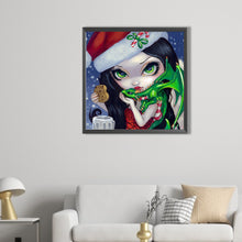 Load image into Gallery viewer, AB Diamond Painting - Full Round - green dragon and christmas girl (45*45CM)
