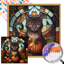 Load image into Gallery viewer, AB Diamond Painting - Full Round - black cat glass art (40*40CM)
