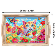 Load image into Gallery viewer, Wooden Cat 5D DIY Diamond Painting Serving Tray Diamond Painting Tray Handicraft
