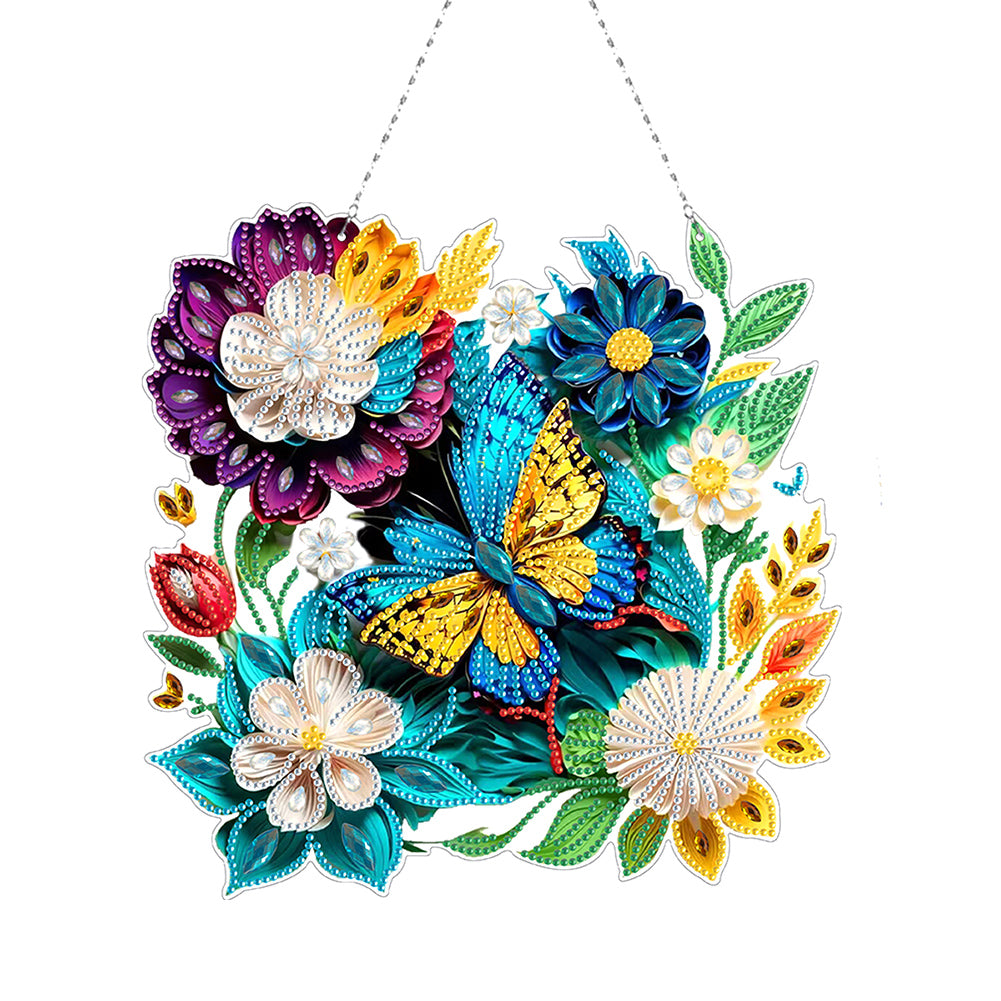 Double Sided Acrylic Flower Butterfly Diamond Painting Decor Diamond Art Pendant