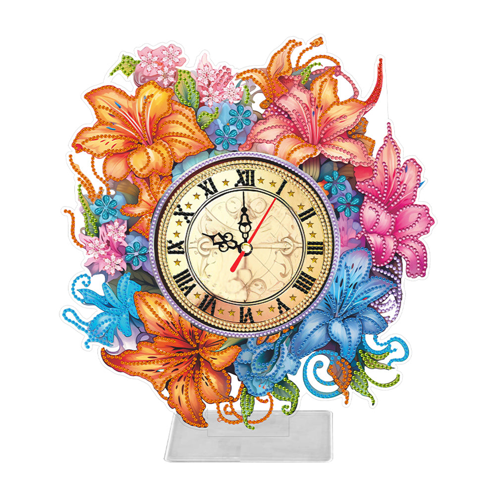 Acrylic Special Shaped Lily 5D Diamond Painting Clock Art Craft for Home Decor (With clock function)