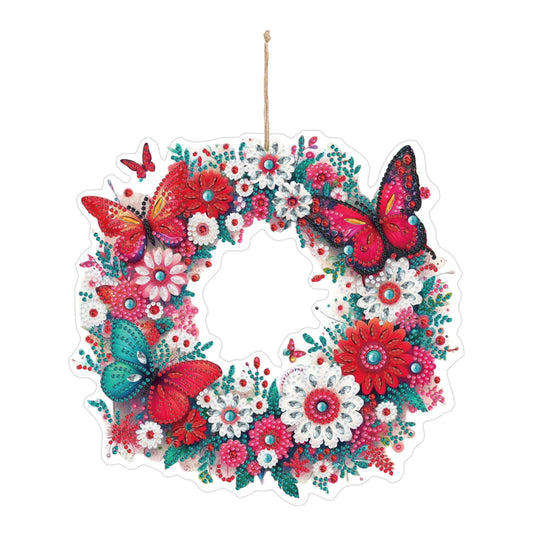 PVC Double Sided Special Shaped Flower Diamond Art Painting Wreath Hanging Sign
