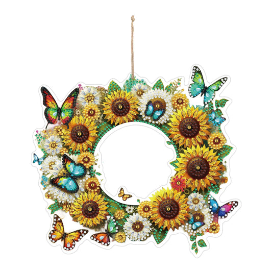 PVC Double Sided Special Shaped Flower Diamond Art Painting Wreath Hanging Sign