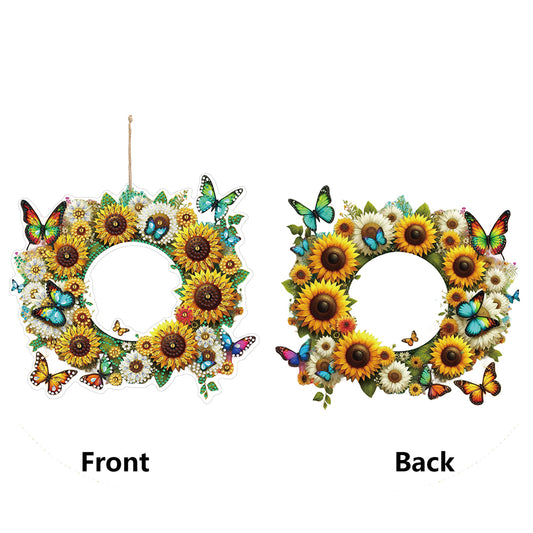 PVC Double Sided Special Shaped Flower Diamond Art Painting Wreath Hanging Sign