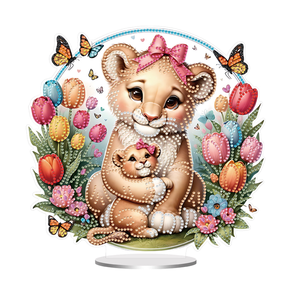 Double Side Parent-Child Tiger Diamond Painting Desktop Ornaments for Home Decor