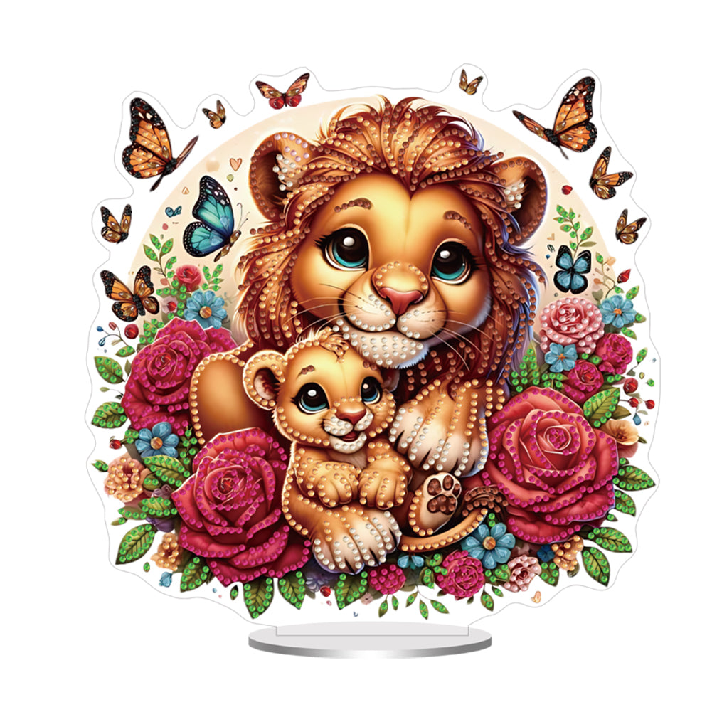 Double Side Parent-Child Lion Diamond Painting Desktop Ornaments for Home Decor