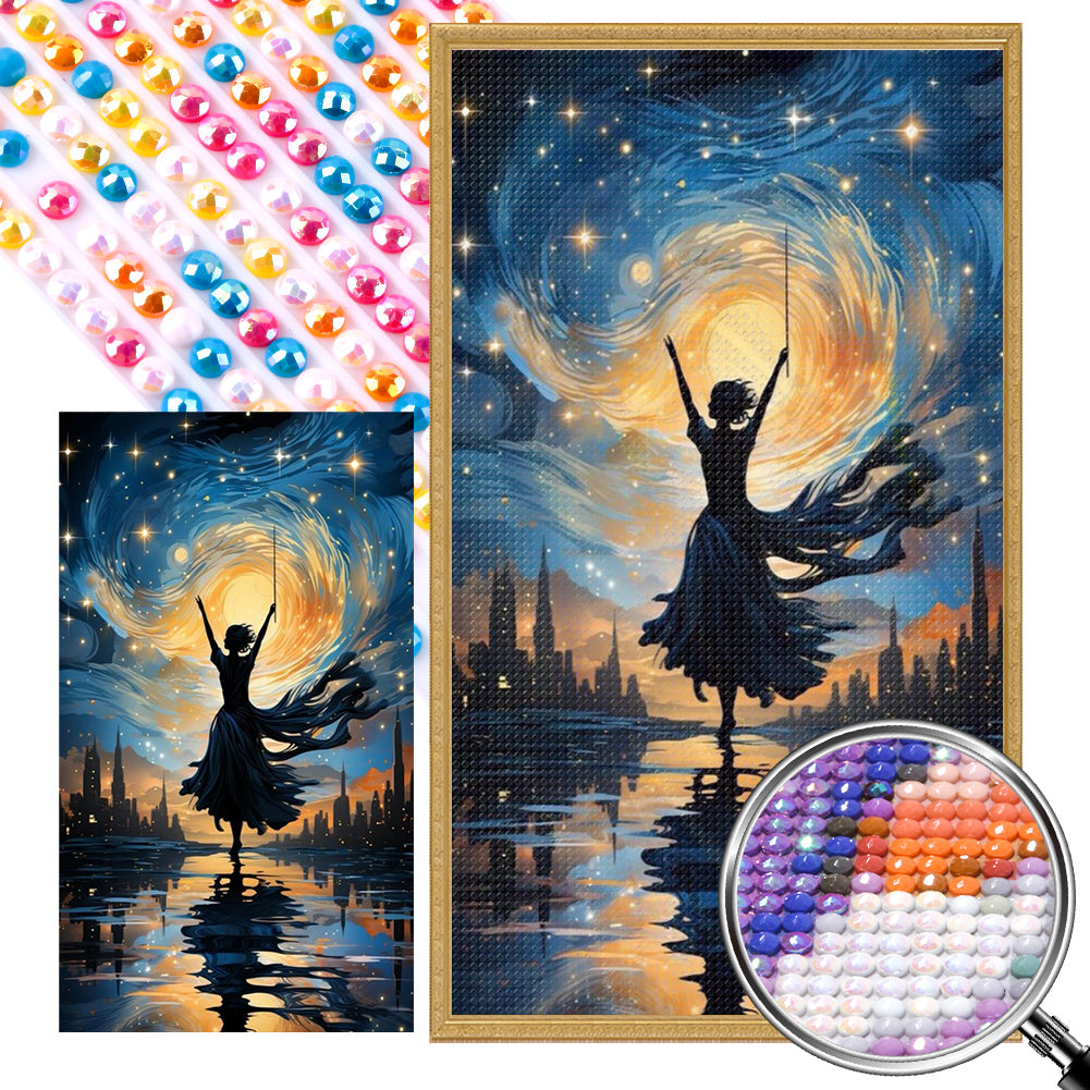 AB Diamond Painting - Full Round - woman under starry sky (40*70CM)