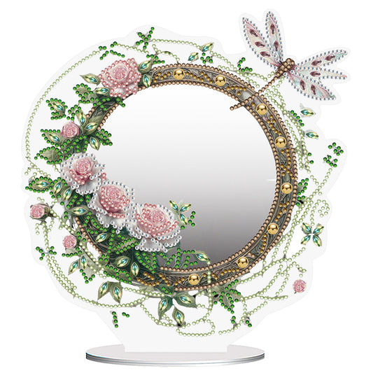 Acrylic Flowers Dragonfly DIY Diamond Art Mirror Crystal Diamond Painting Mirror