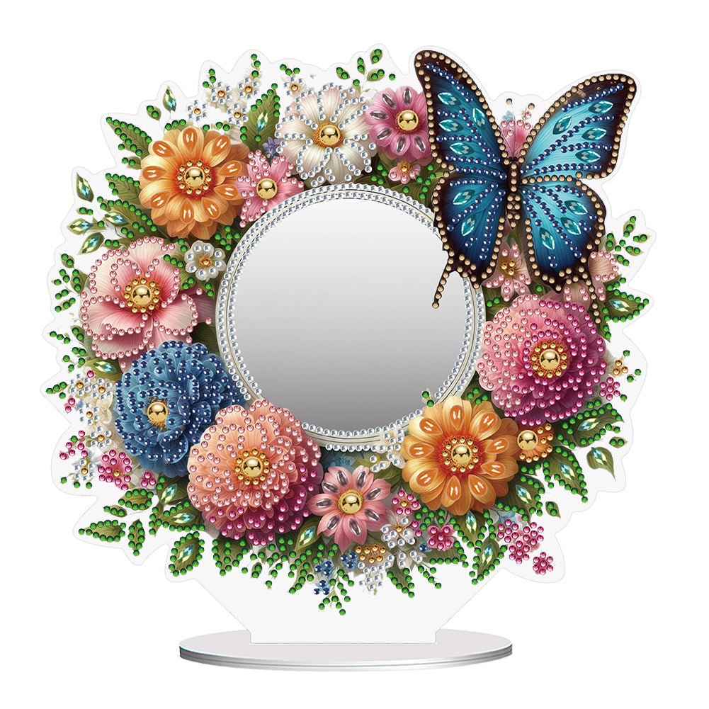 Acrylic Flowers Butterfly DIY Diamond Art Mirror Crystal Diamond Painting Mirror