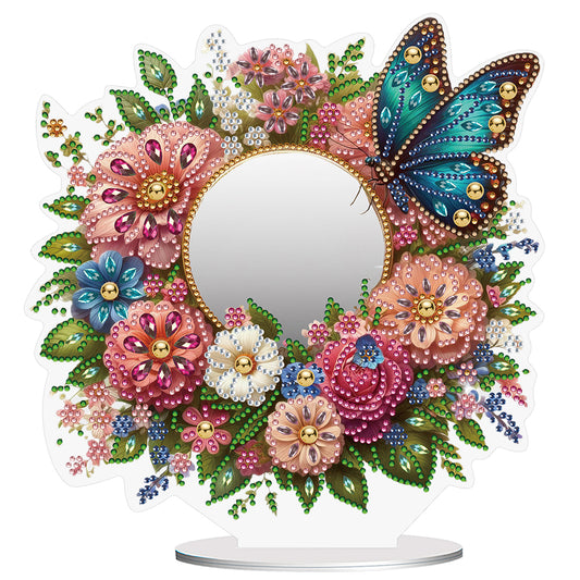 Acrylic Flowers Butterfly DIY Diamond Art Mirror Crystal Diamond Painting Mirror