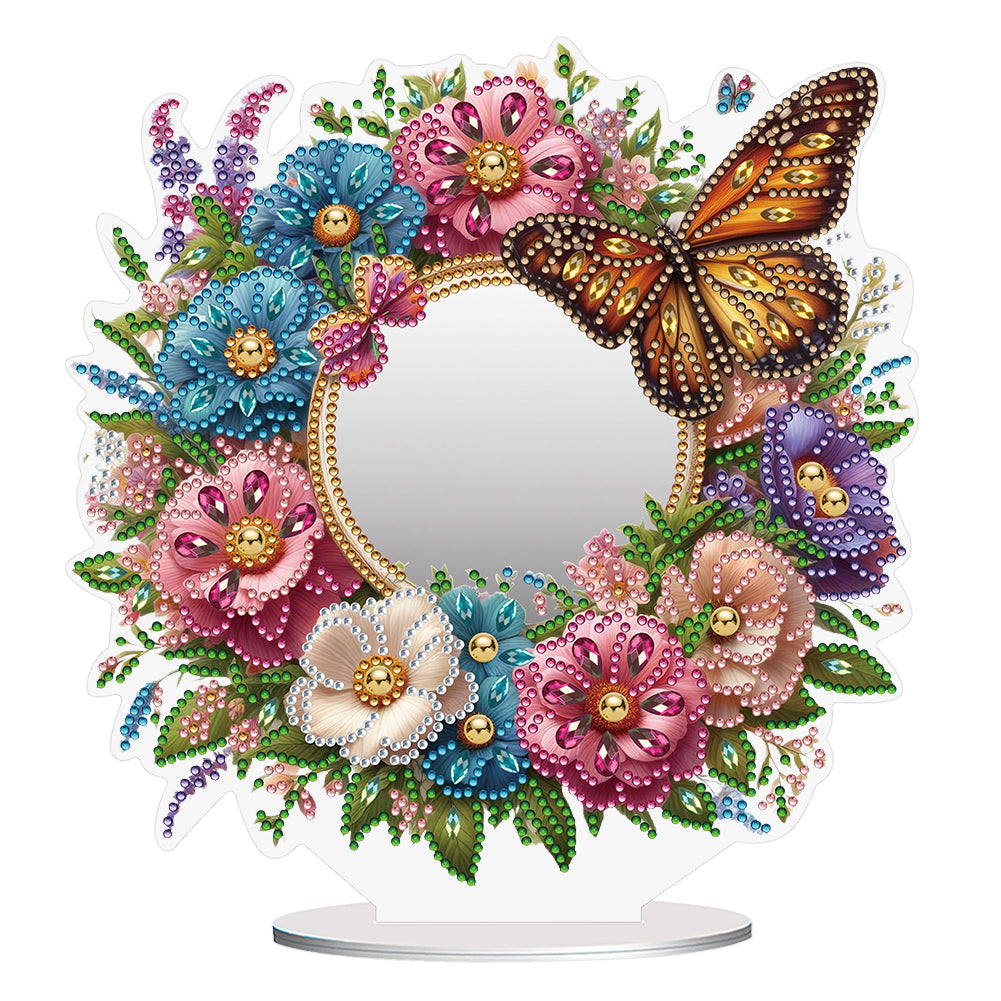 Acrylic Flowers Butterfly DIY Diamond Art Mirror Crystal Diamond Painting Mirror