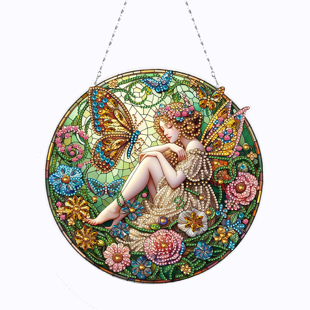 Double Sided Special Shape Butterfly Girl Diamond Painting Decor for Wall Window