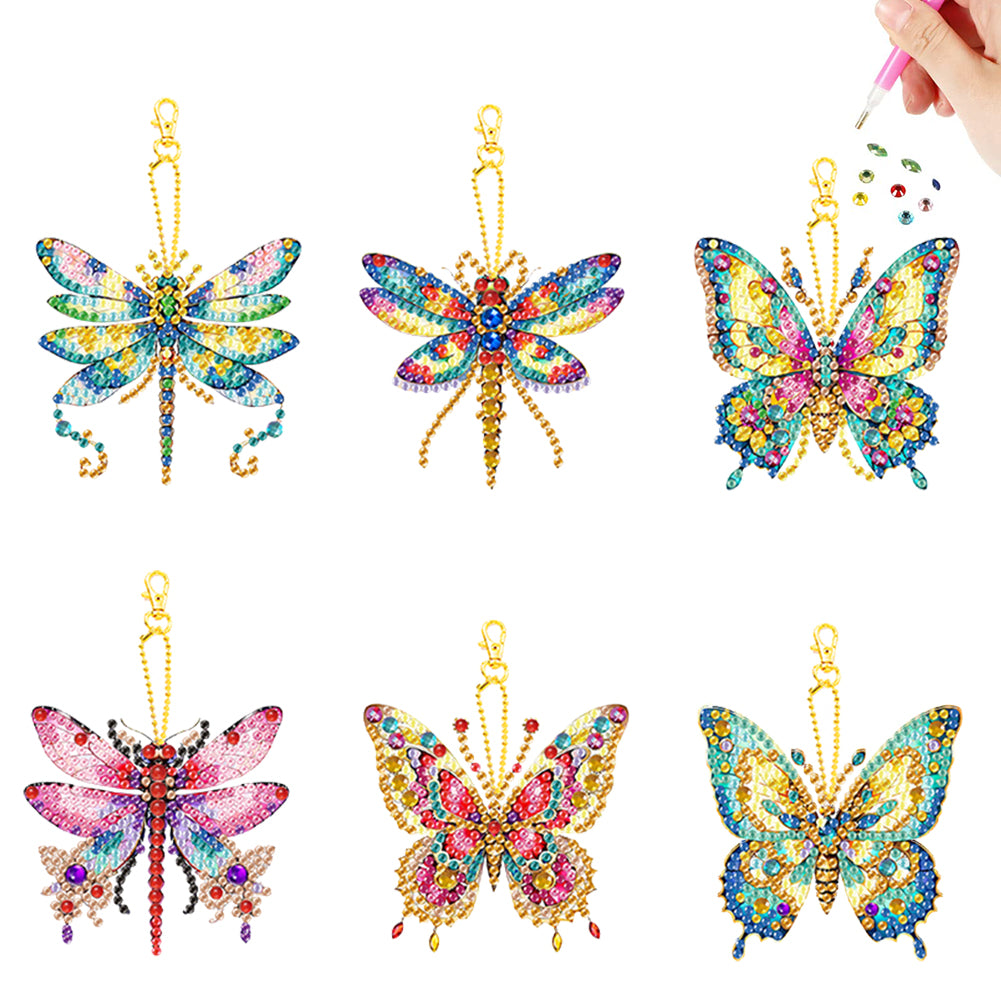 6Pcs Acrylic Double Sided Animals Diamond Painting Keychain for Beginners Adults