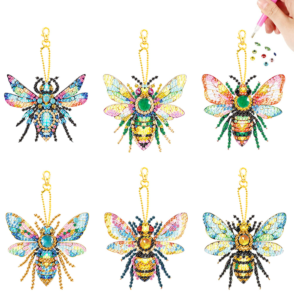 6Pcs Acrylic Double Sided Animals Diamond Painting Keychain for Beginners Adults