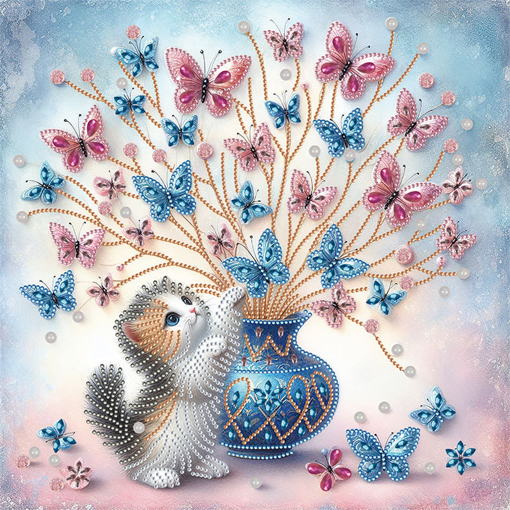 Diamond Painting - Partial Special Shaped - butterfly cat (40*40CM)