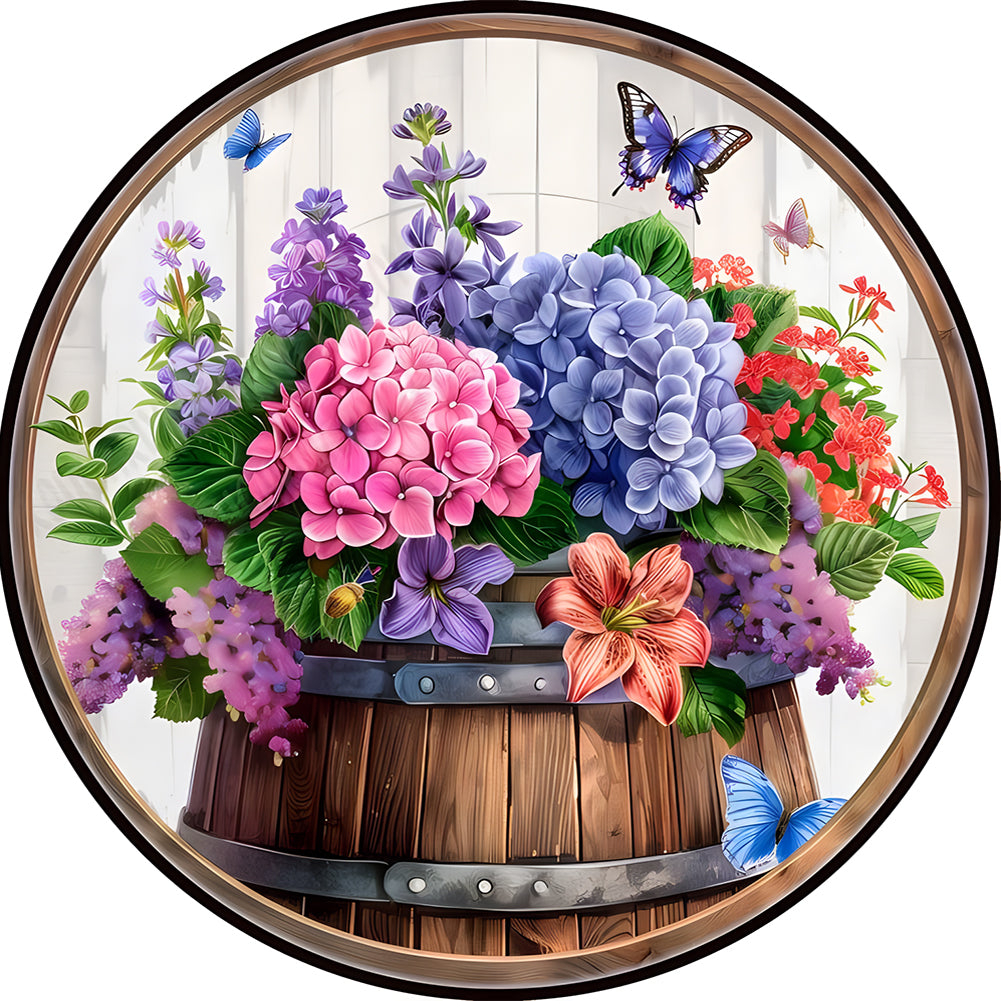 Diamond Painting - Full Round - Bucket Hydrangea Bouquet (30*30CM)