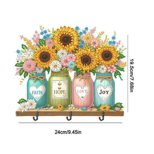 Flower Wooden Diamond Art Craft Wall Hooks Punch Free Diamond Painting Hook Rail