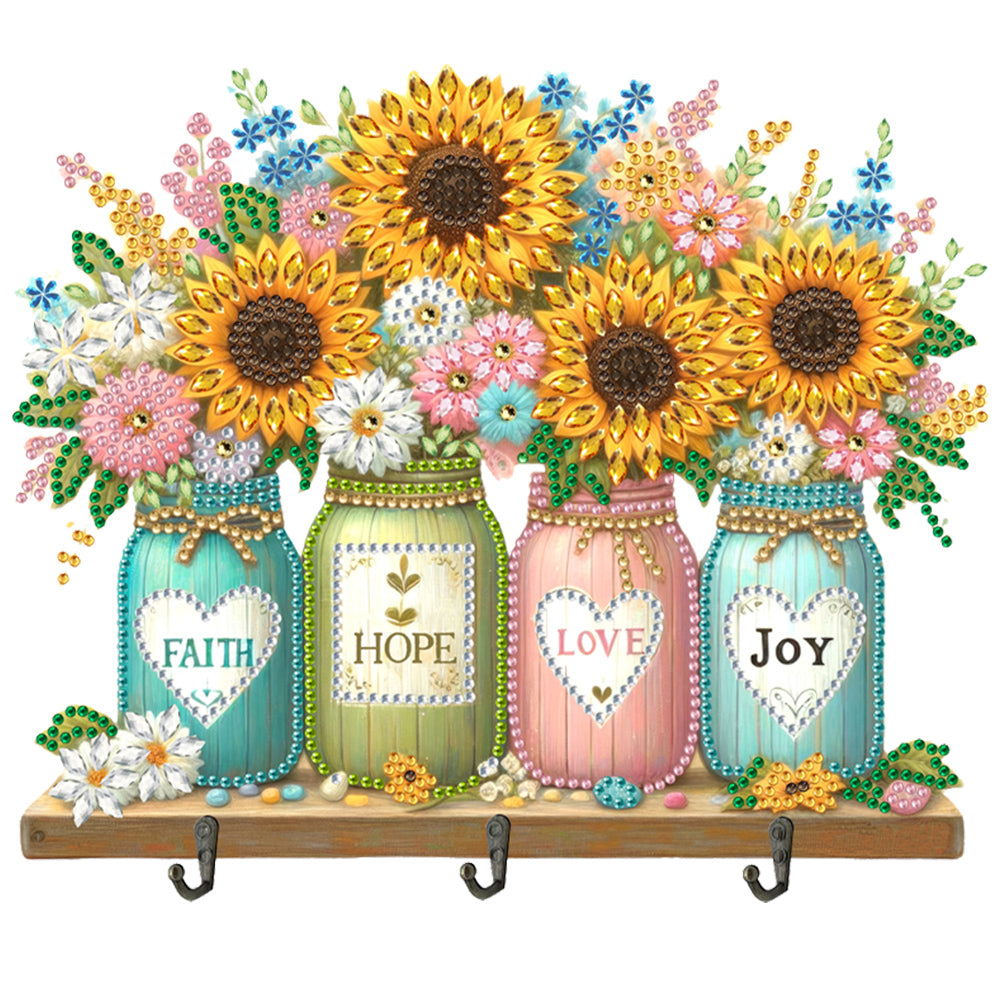 Flower Wooden Diamond Art Craft Wall Hooks Punch Free Diamond Painting Hook Rail